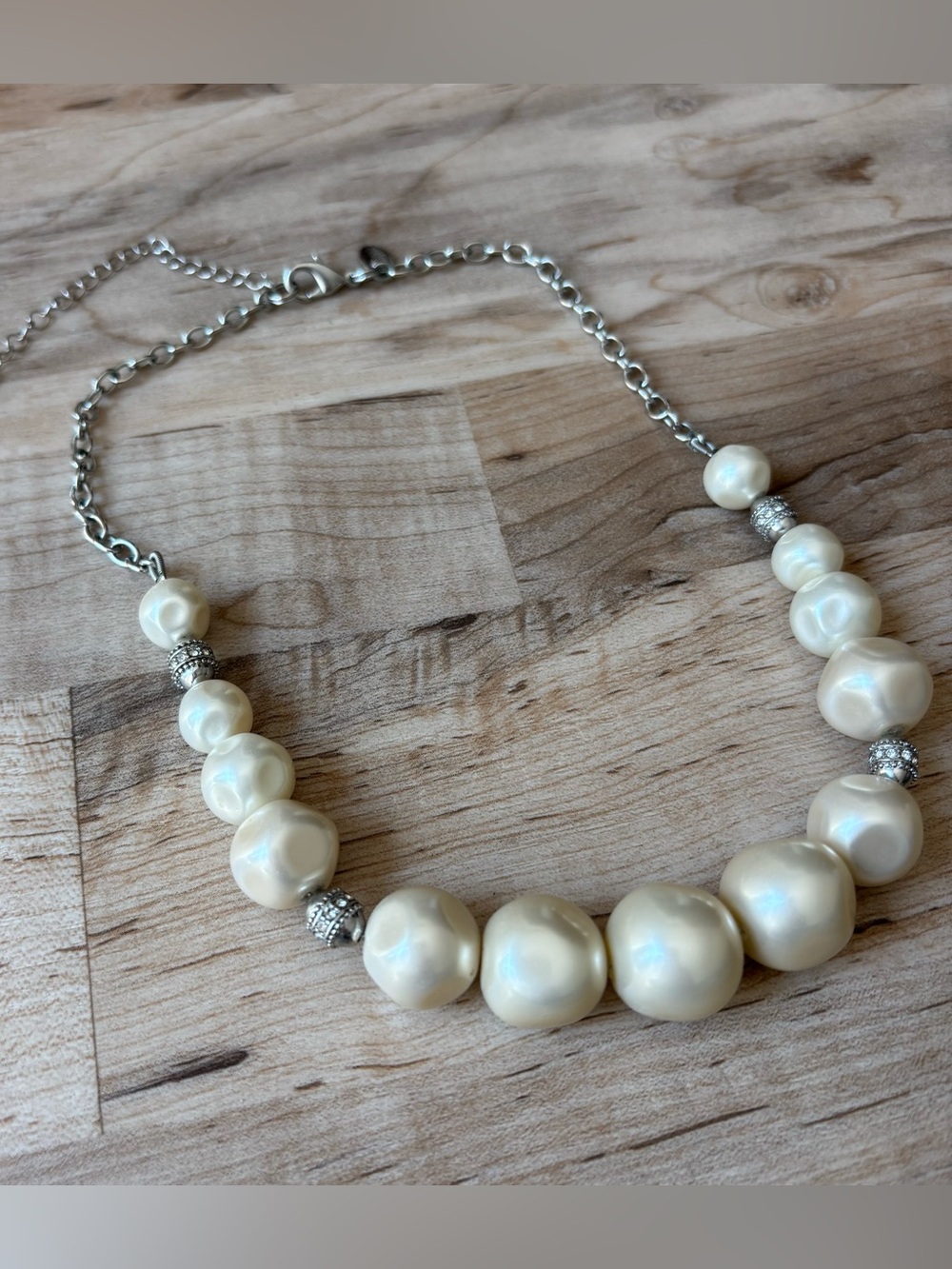 Lia Sophia Symphony Cream Pearl-Style Bead Necklace with Silver Accents